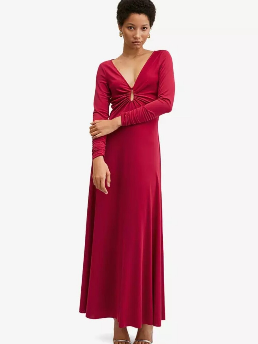 NWT MANGO LADURE Berry Long Sleeve Keyhole Maxi Dress Size L